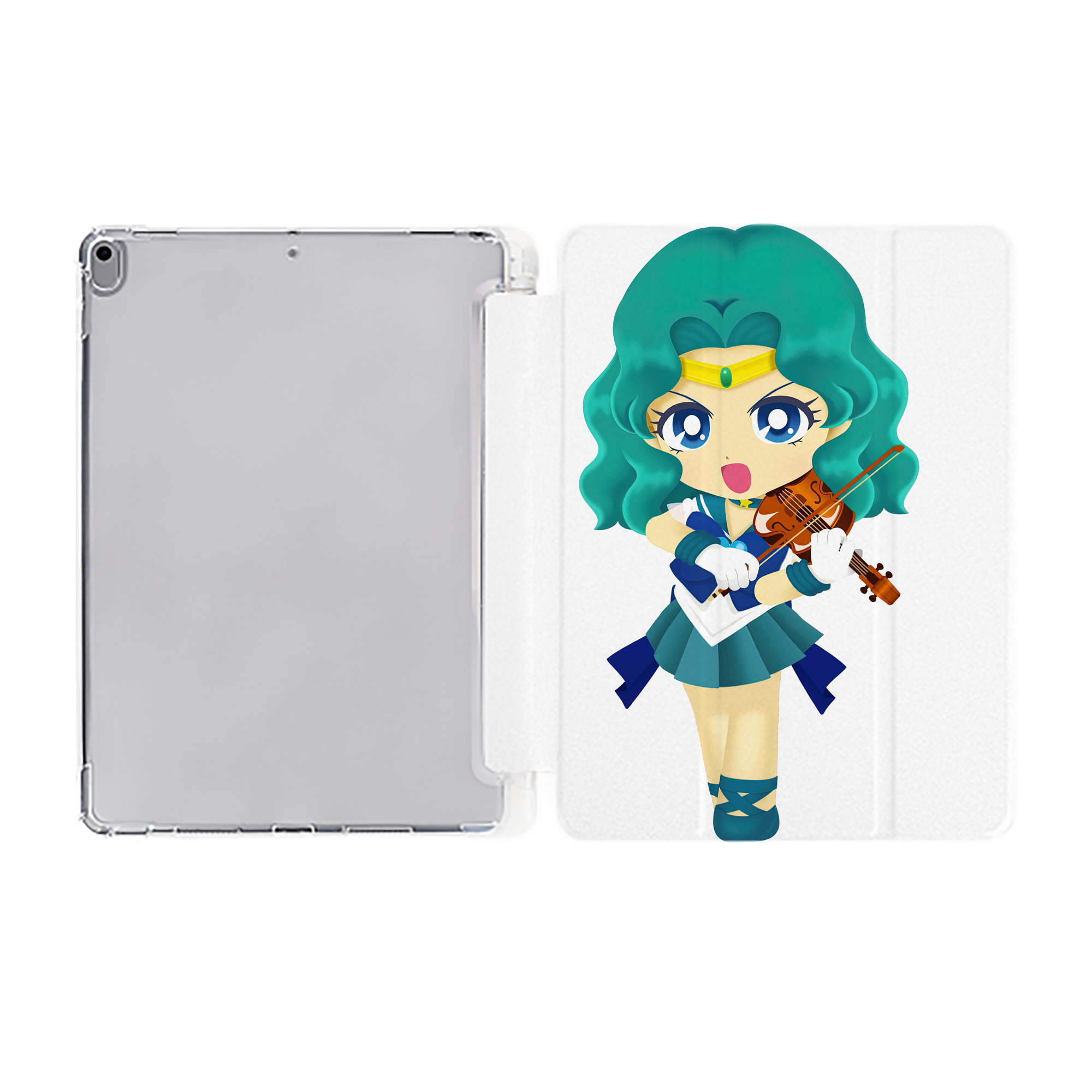 （画像用） 美少女戦士セーラームーン 海王 みちる（かいおう みちる） Sailor Moon Kaiou Michiru IPad ケース ペン収納付き 三つ折りスタンド PUレザー×シリコン 対応機種9.5/10.5/10.9インチ